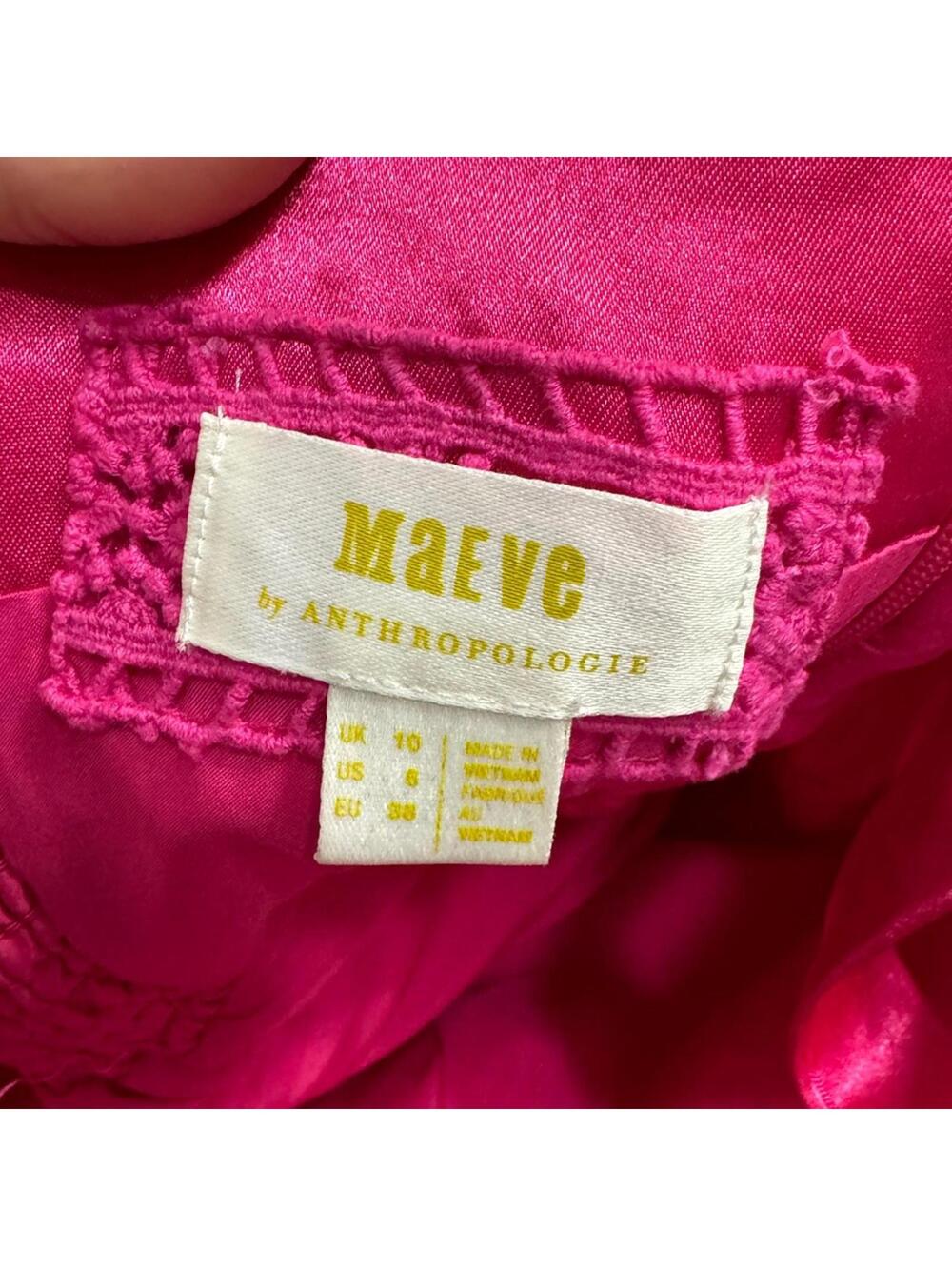 Anthropologie Maeve Hot Pink Satin Bow Mini Dress 6 Party Cocktail Barbie - Picture 8 of 9